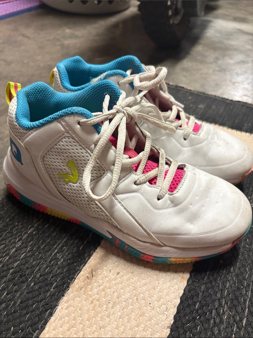 White Kids Sneakers with Pink & Blue Accents